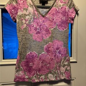 INC International Concepts Pink and Gray Floral Top